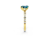 Yellow gold Heart Cut Blue Topaz Solitaire Ring with Pave Band and Four Prong Setting_26