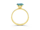 Yellow gold Heart Cut Blue Topaz Solitaire Ring with Pave Band and Four Prong Setting_27