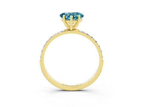 Yellow gold Heart Cut Blue Topaz Solitaire Ring with Pave Band and Four Prong Setting_27