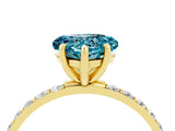 Yellow gold Heart Cut Blue Topaz Solitaire Ring with Pave Band and Four Prong Setting_28