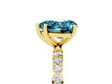 Yellow gold Heart Cut Blue Topaz Solitaire Ring with Pave Band and Four Prong Setting_29