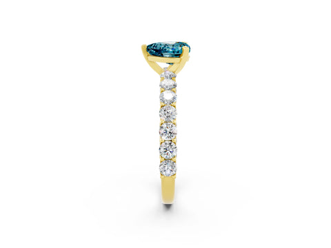 Yellow gold Heart Cut Blue Topaz Solitaire Ring with Shared Prong Pavé Band and Four-Prong Setting_14