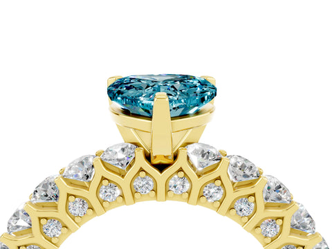 Yellow gold Heart Cut Blue Topaz Solitaire Ring with Shared Prong Pavé Band and Four-Prong Setting_16