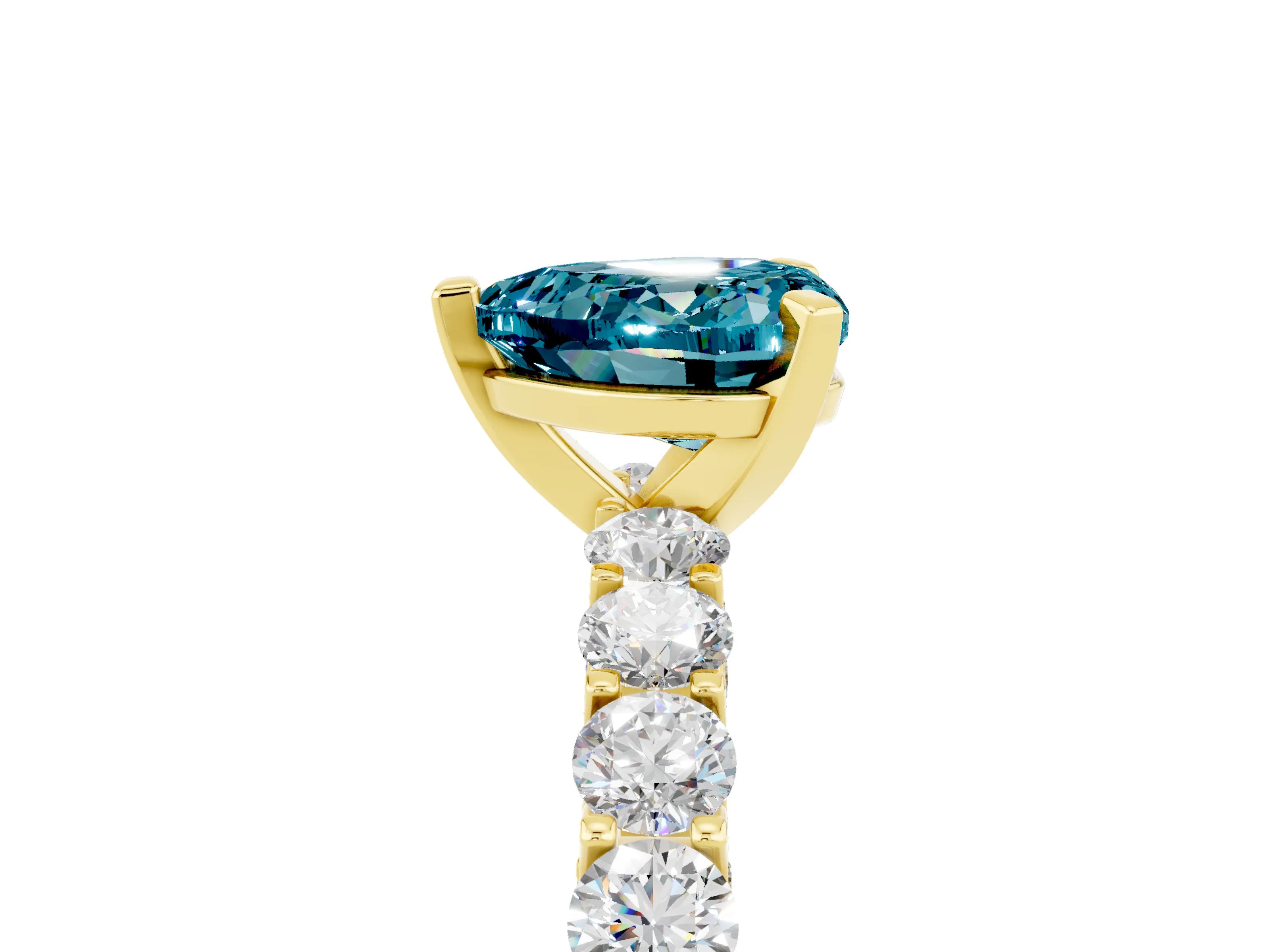 Yellow gold Heart Cut Blue Topaz Solitaire Ring with Shared Prong Pavé Band and Four-Prong Setting_17