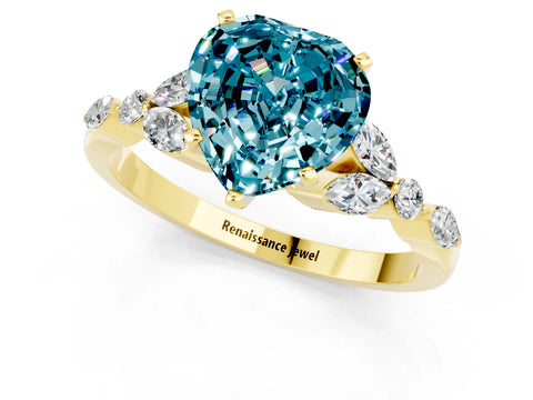 Yellow gold Heart Cut Blue Topaz Solitaire Ring with Side Stones and Four-Prong Setting_13