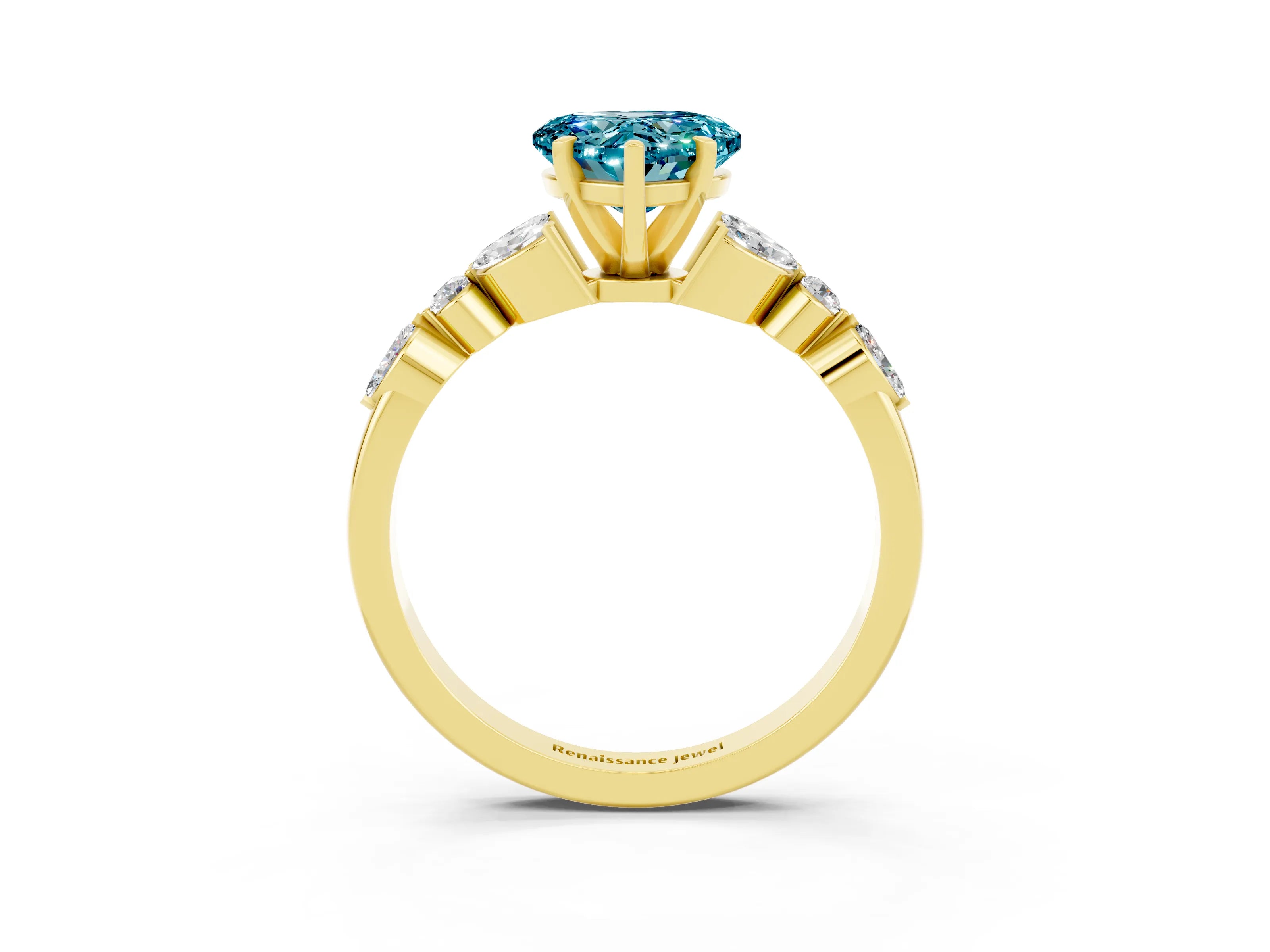 Yellow gold Heart Cut Blue Topaz Solitaire Ring with Side Stones and Four-Prong Setting_15