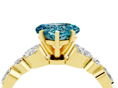 Yellow gold Heart Cut Blue Topaz Solitaire Ring with Side Stones and Four-Prong Setting_16