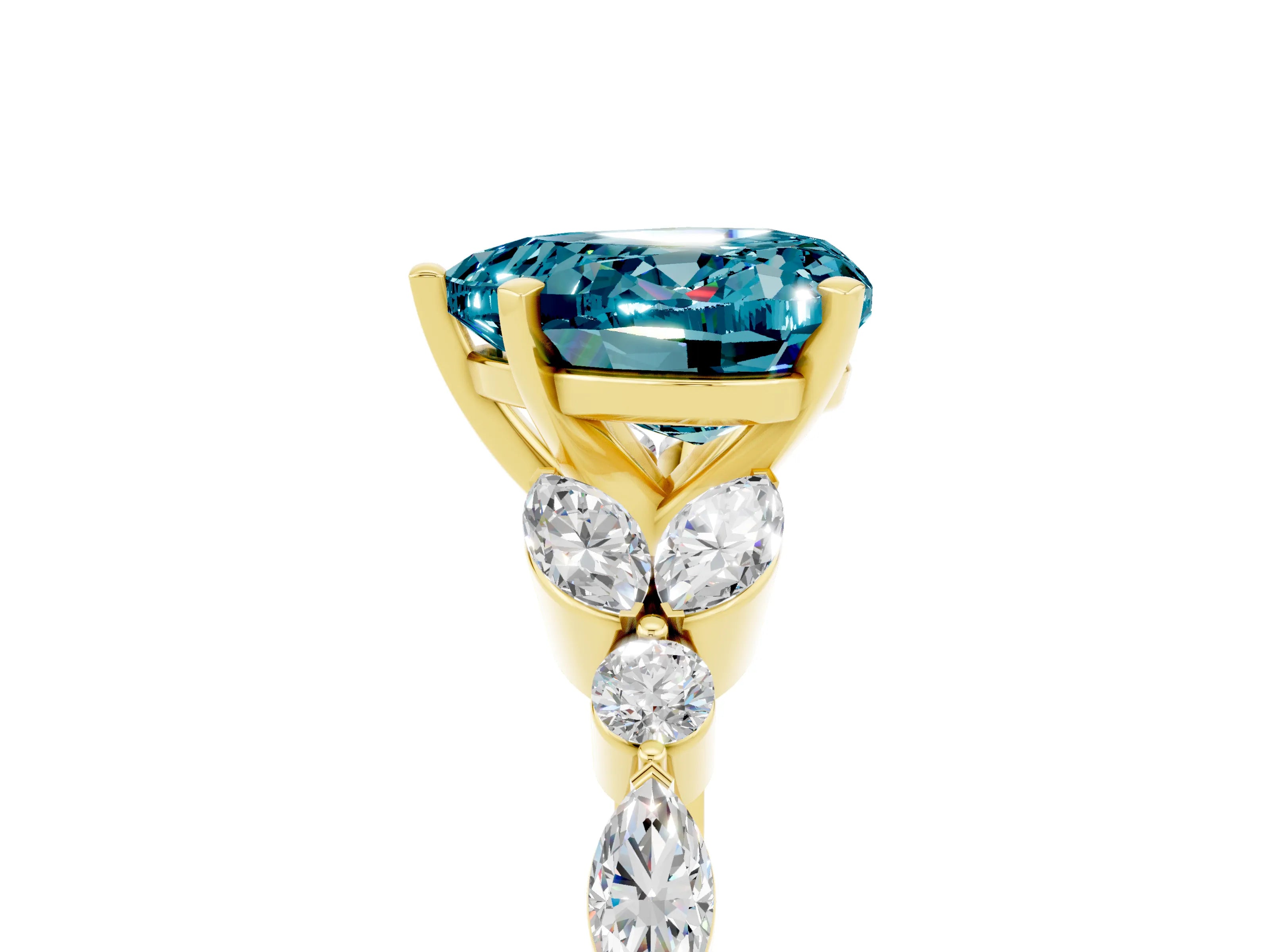 Yellow gold Heart Cut Blue Topaz Solitaire Ring with Side Stones and Four-Prong Setting_17