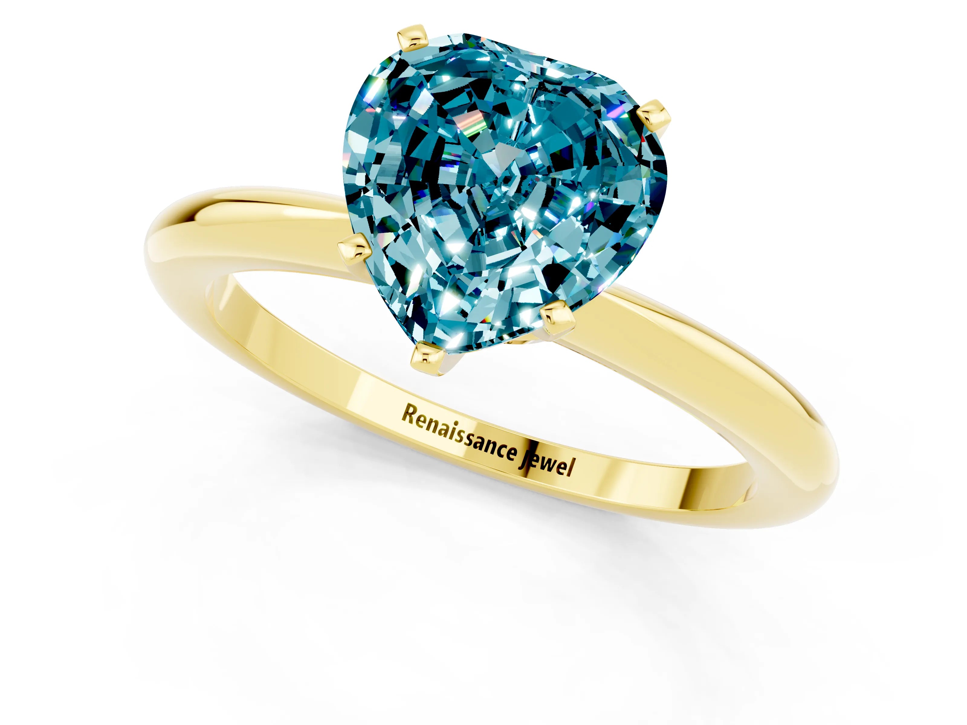 Yellow gold Heart Cut Blue Topaz Solitaire Ring with Six-Prong Setting and Classic Band_1