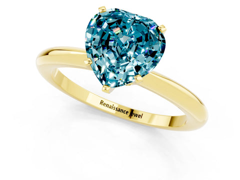 Yellow gold Heart Cut Blue Topaz Solitaire Ring with Six-Prong Setting and Classic Band_1