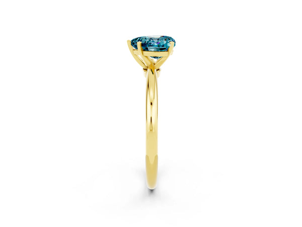Yellow gold Heart Cut Blue Topaz Solitaire Ring with Six-Prong Setting and Classic Band