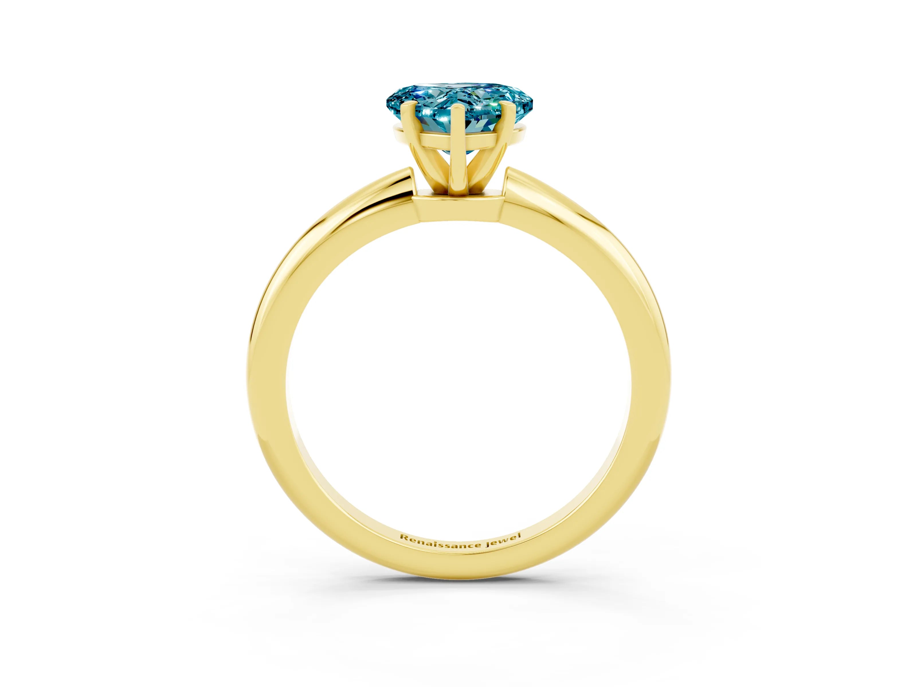 Yellow gold Heart Cut Blue Topaz Solitaire Ring with Six-Prong Setting and Classic Band_3