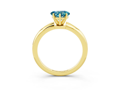Yellow gold Heart Cut Blue Topaz Solitaire Ring with Six-Prong Setting and Classic Band_3