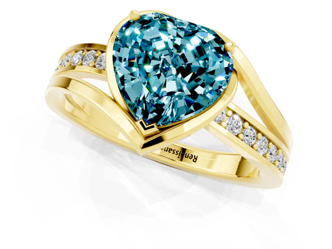 Yellow gold Heart Cut Blue Topaz Solitaire Ring with Split Shank and Prong Setting_1