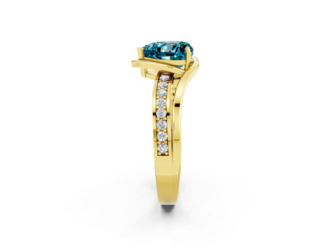 Yellow gold Heart Cut Blue Topaz Solitaire Ring with Split Shank and Prong Setting_2