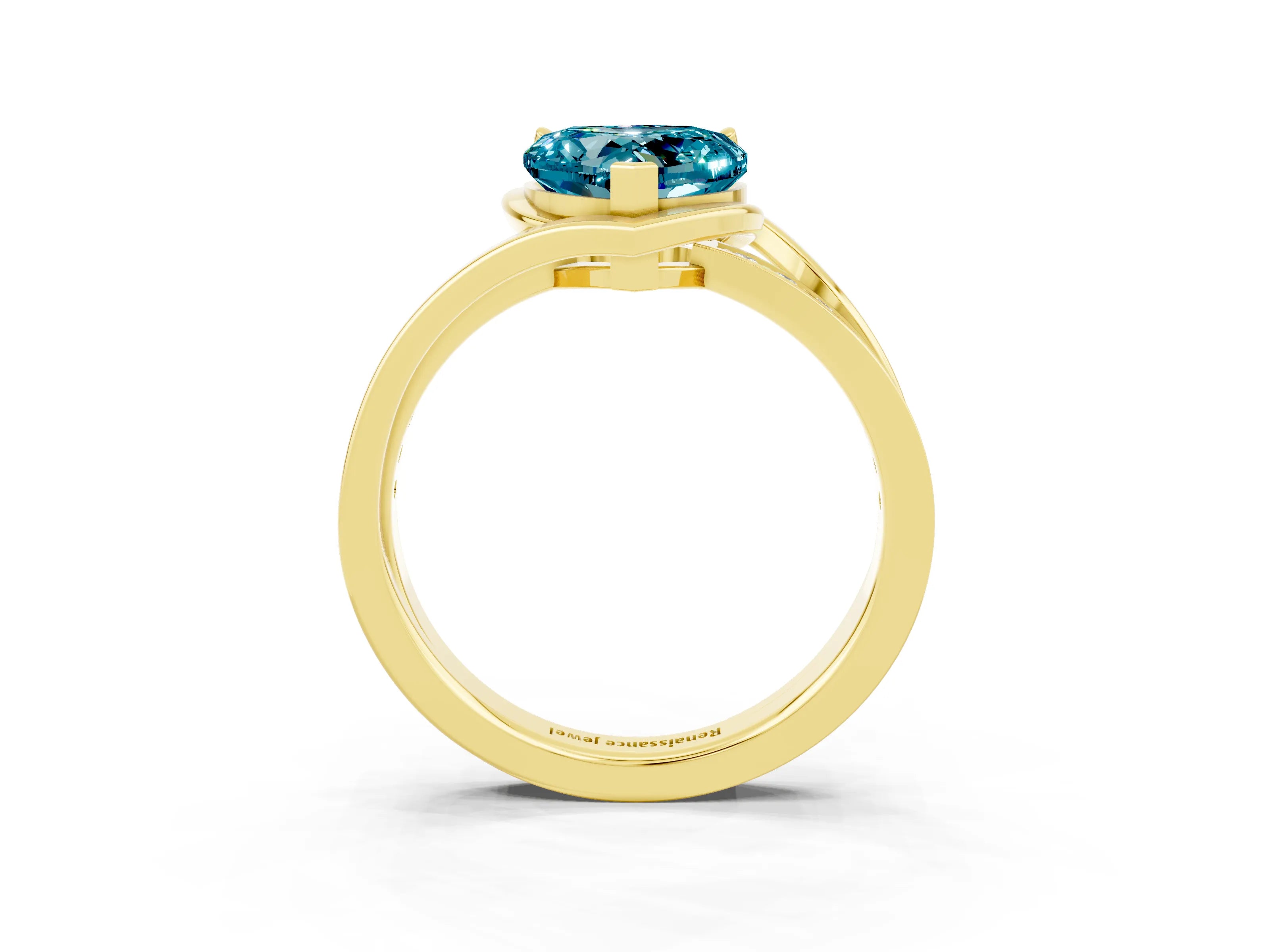 Yellow gold Heart Cut Blue Topaz Solitaire Ring with Split Shank and Prong Setting_3