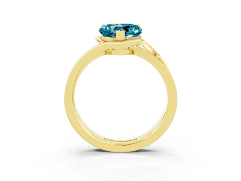 Yellow gold Heart Cut Blue Topaz Solitaire Ring with Split Shank and Prong Setting_3