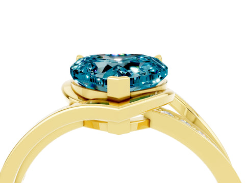 Yellow gold Heart Cut Blue Topaz Solitaire Ring with Split Shank and Prong Setting_4