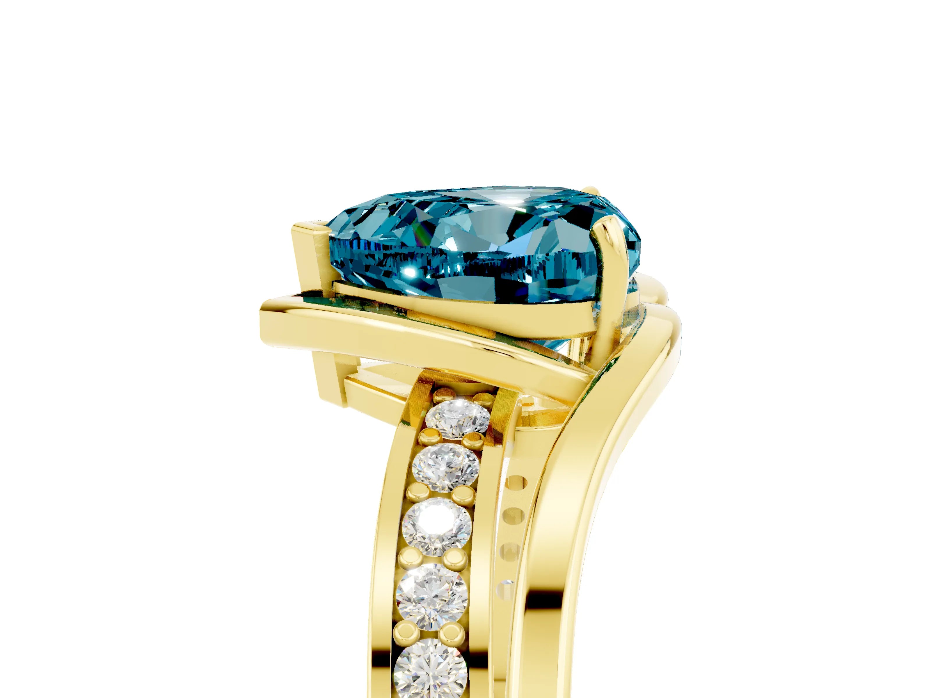 Yellow gold Heart Cut Blue Topaz Solitaire Ring with Split Shank and Prong Setting_5