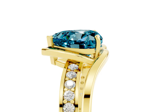 Yellow gold Heart Cut Blue Topaz Solitaire Ring with Split Shank and Prong Setting_5