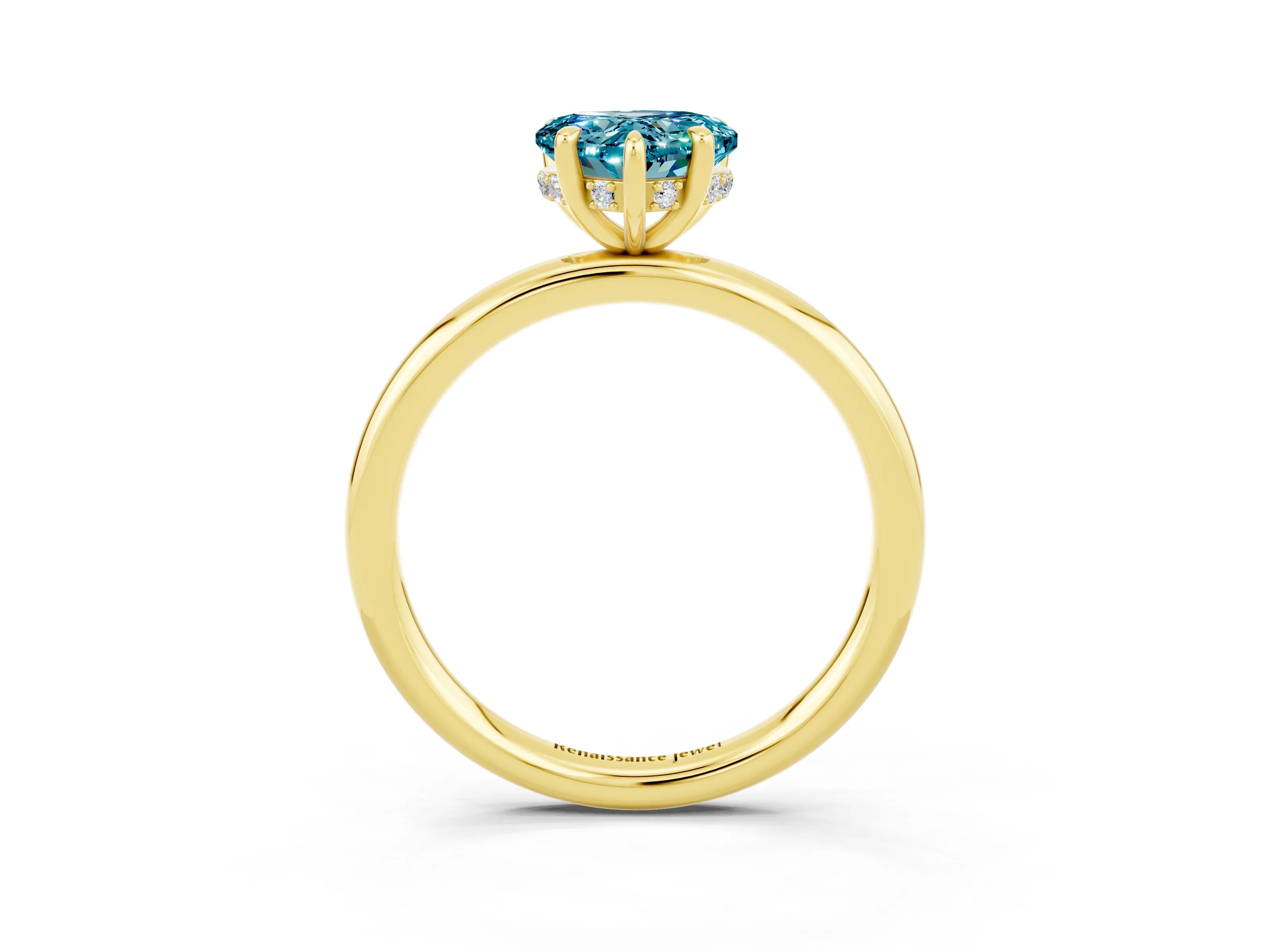 Yellow gold Heart Cut Blue Topaz Solitaire Ring with Thin Band and Four-Prong Setting_3