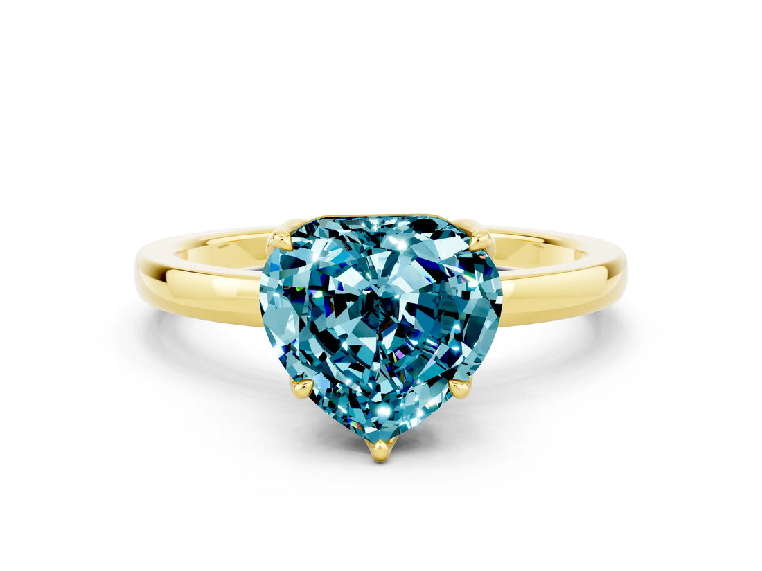 Yellow gold Heart Cut Blue Topaz Solitaire Ring with Thin Band and Prong Setting_12