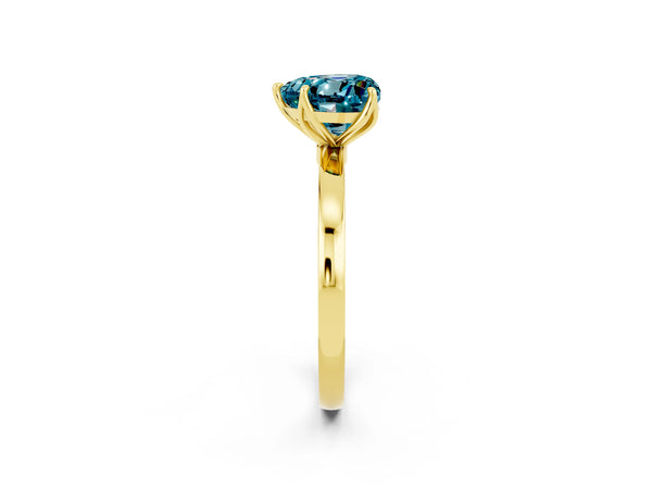 Yellow gold Heart Cut Blue Topaz Solitaire Ring with Thin Band and Prong Setting