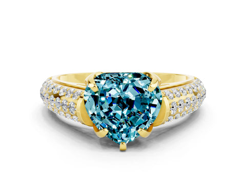Yellow gold Heart Cut Blue Topaz Solitaire Ring with Three-Row Pavé Band and Four-Prong Setting_12