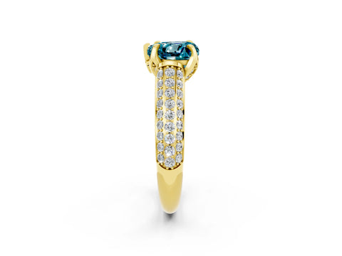 Yellow gold Heart Cut Blue Topaz Solitaire Ring with Three-Row Pavé Band and Four-Prong Setting_14