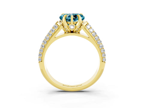 Yellow gold Heart Cut Blue Topaz Solitaire Ring with Three-Row Pavé Band and Four-Prong Setting_15