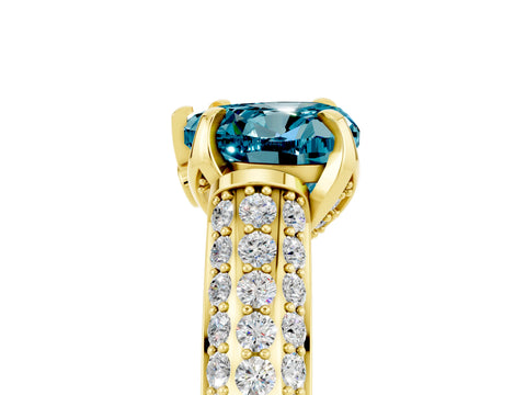 Yellow gold Heart Cut Blue Topaz Solitaire Ring with Three-Row Pavé Band and Four-Prong Setting_17