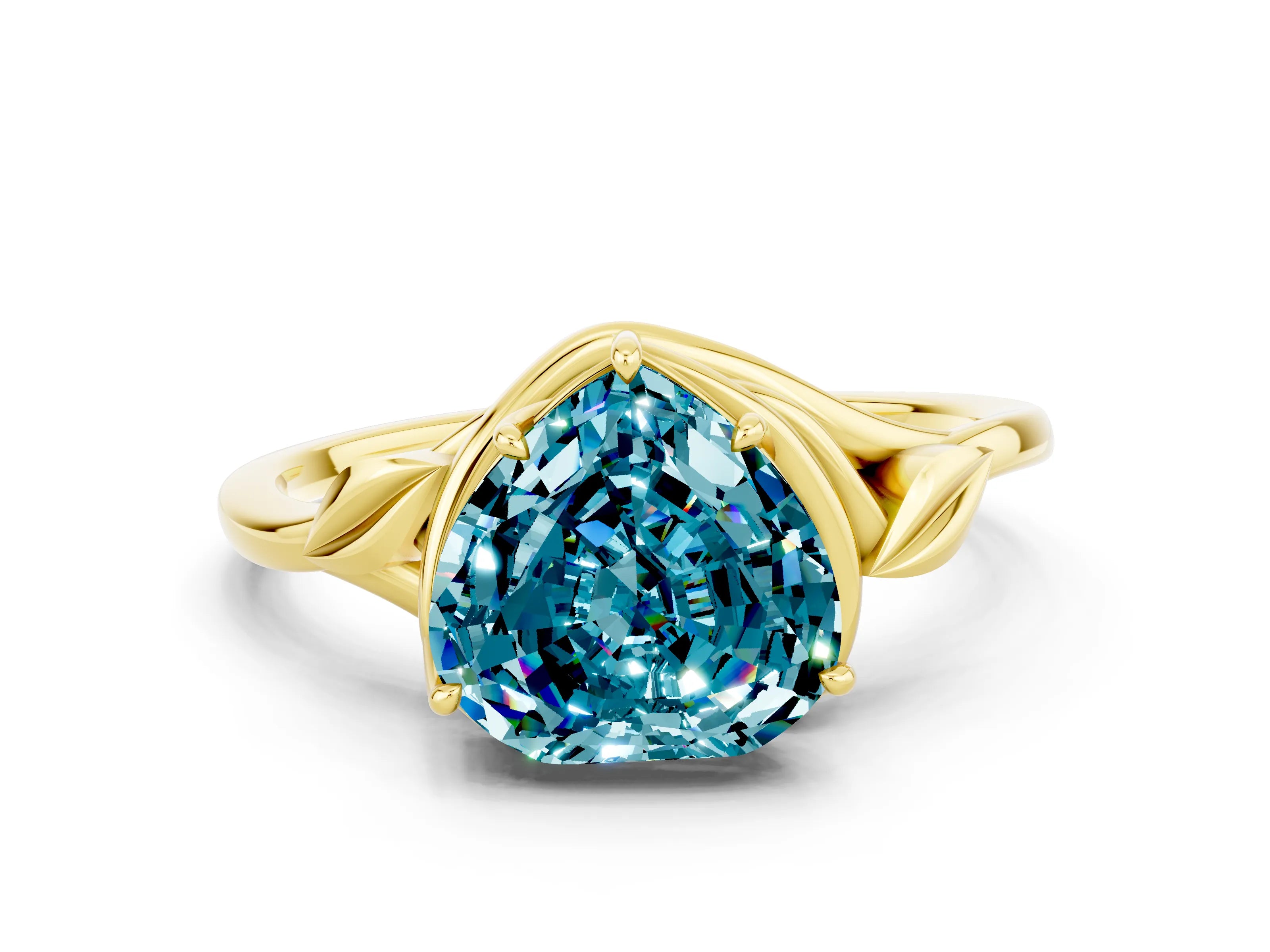 Yellow gold Heart Cut Blue Topaz Solitaire Ring with Twist Band and Four-Prong Setting_24