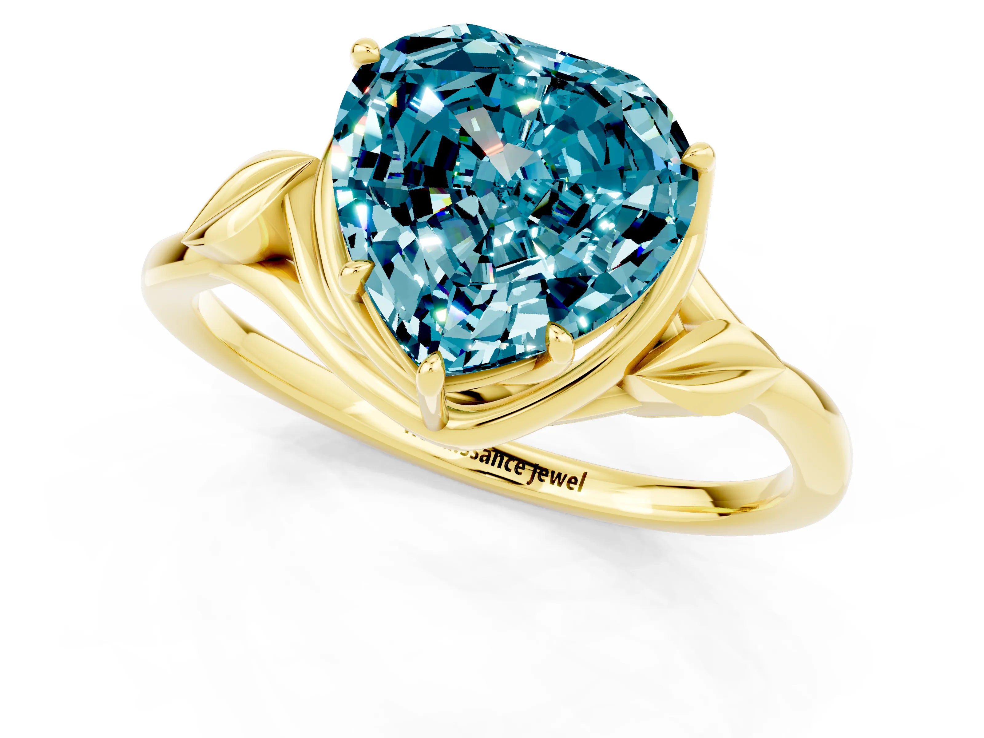 Yellow gold Heart Cut Blue Topaz Solitaire Ring with Twist Band and Four-Prong Setting_25