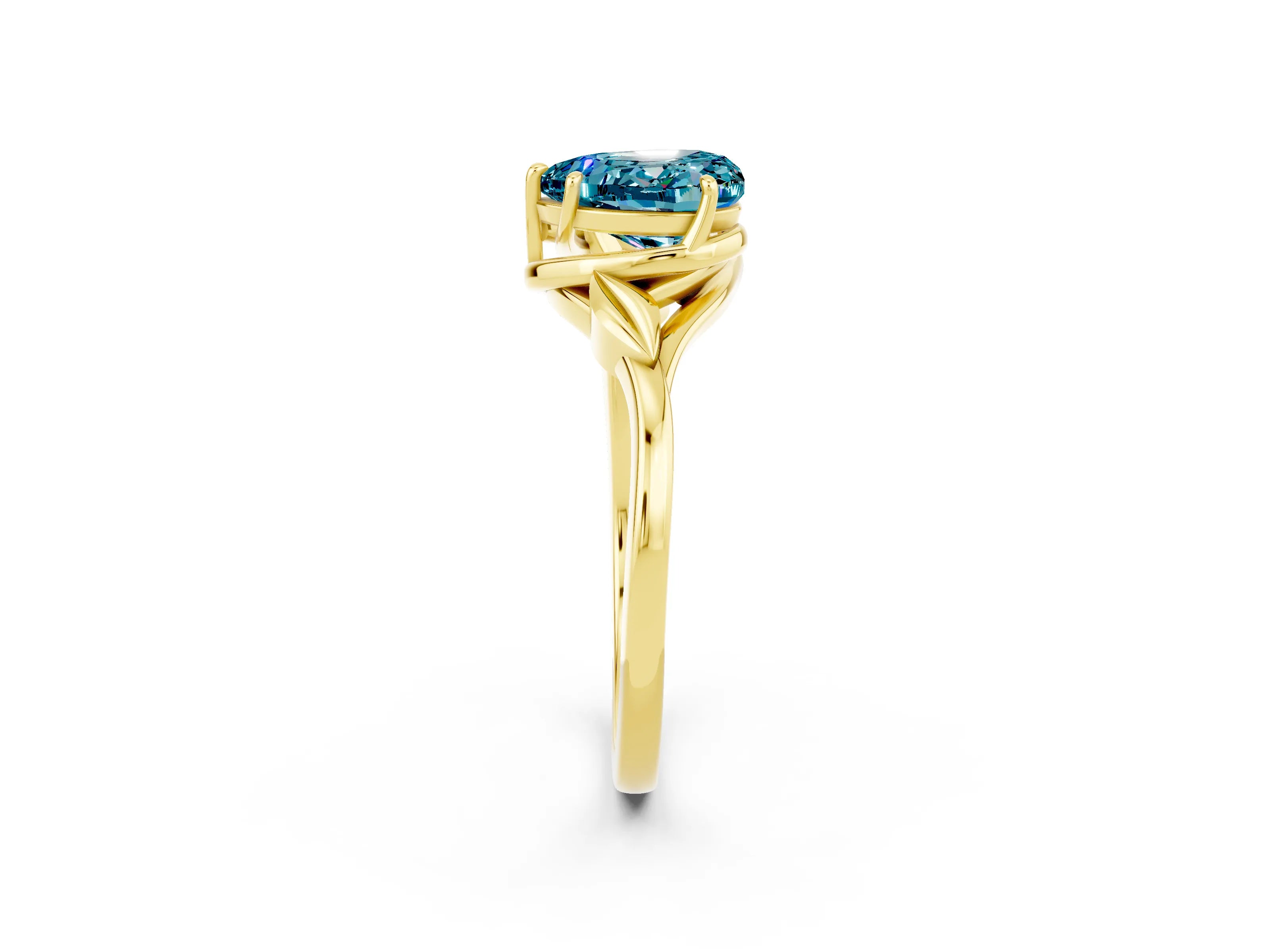 Yellow gold Heart Cut Blue Topaz Solitaire Ring with Twist Band and Four-Prong Setting_26