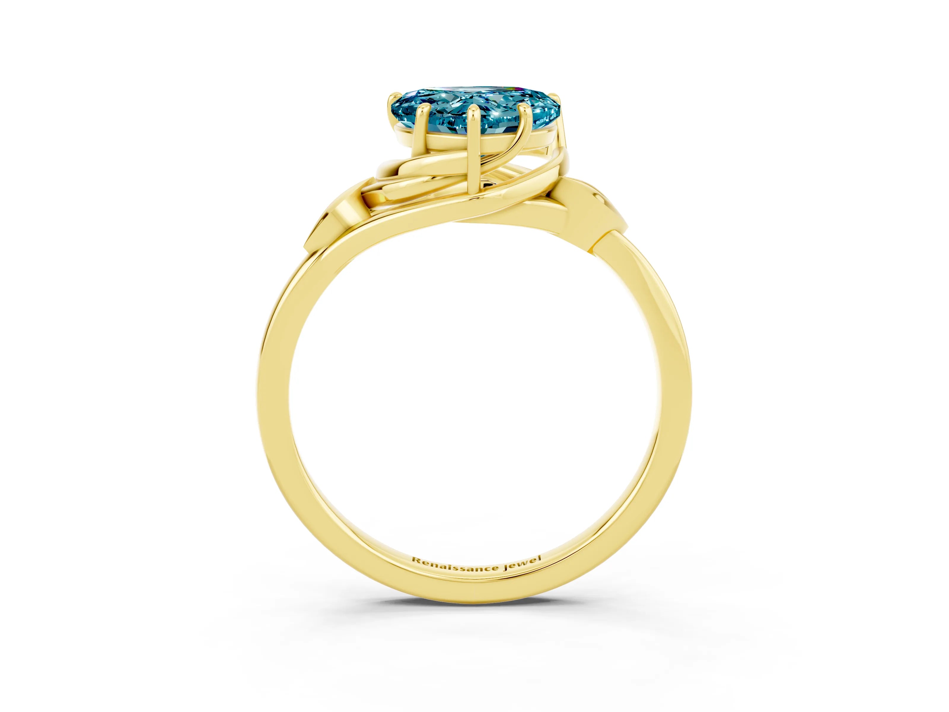 Yellow gold Heart Cut Blue Topaz Solitaire Ring with Twist Band and Four-Prong Setting_27