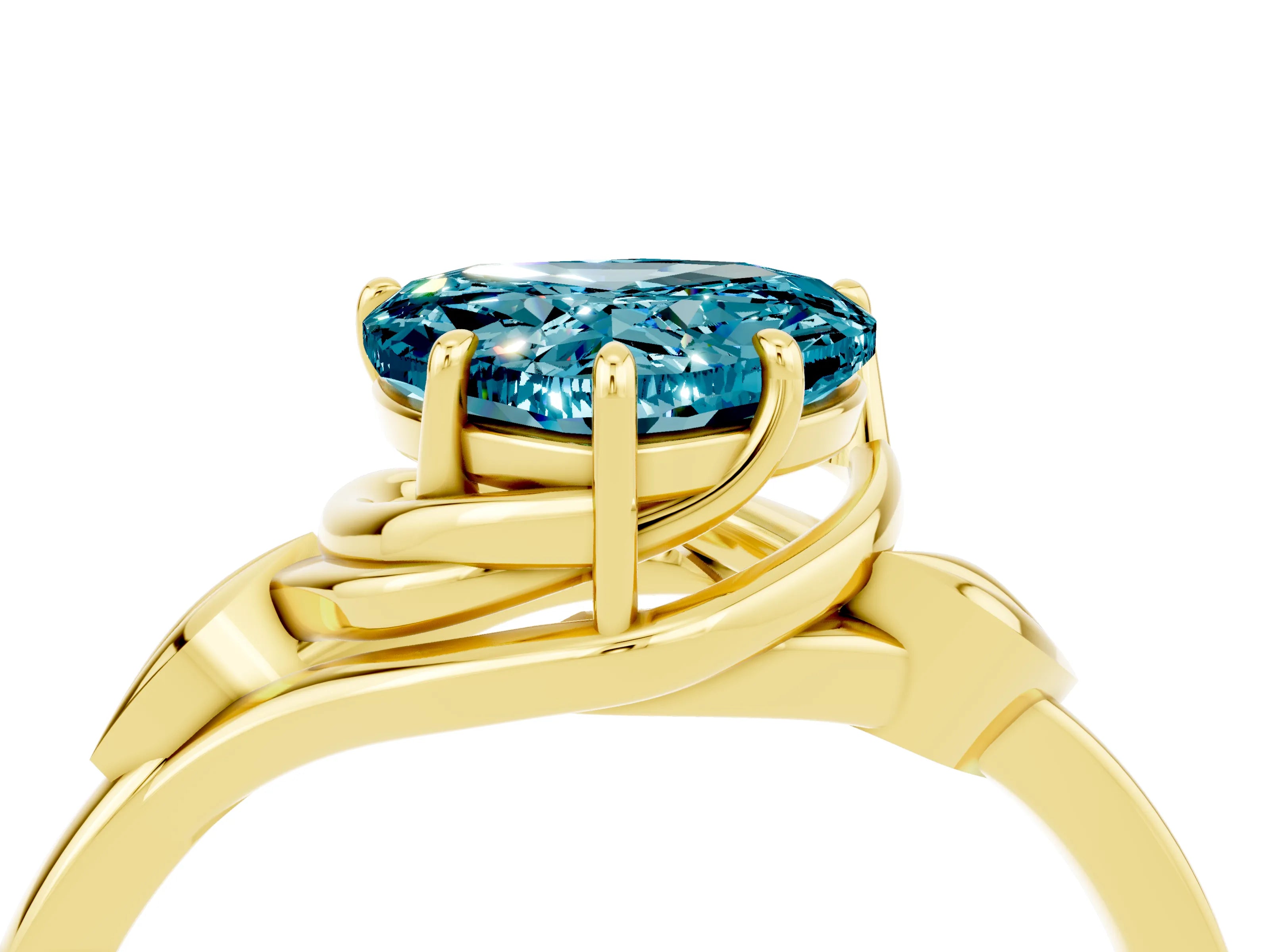 Yellow gold Heart Cut Blue Topaz Solitaire Ring with Twist Band and Four-Prong Setting_28