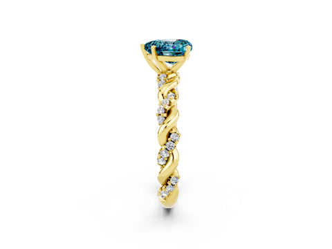 Yellow gold Heart Cut Blue Topaz Solitaire Ring with Twisted Band and Pavé Accents_2