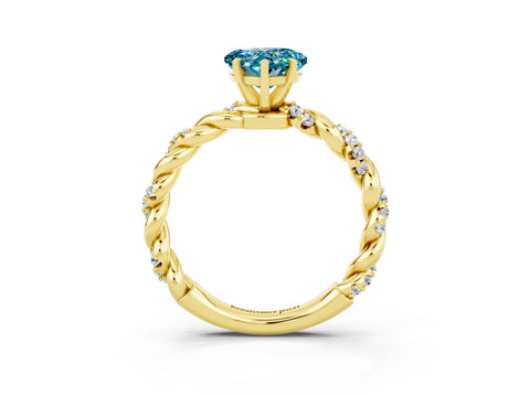 Yellow gold Heart Cut Blue Topaz Solitaire Ring with Twisted Band and Pavé Accents_3