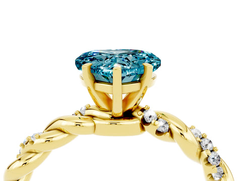 Yellow gold Heart Cut Blue Topaz Solitaire Ring with Twisted Band and Pavé Accents_4