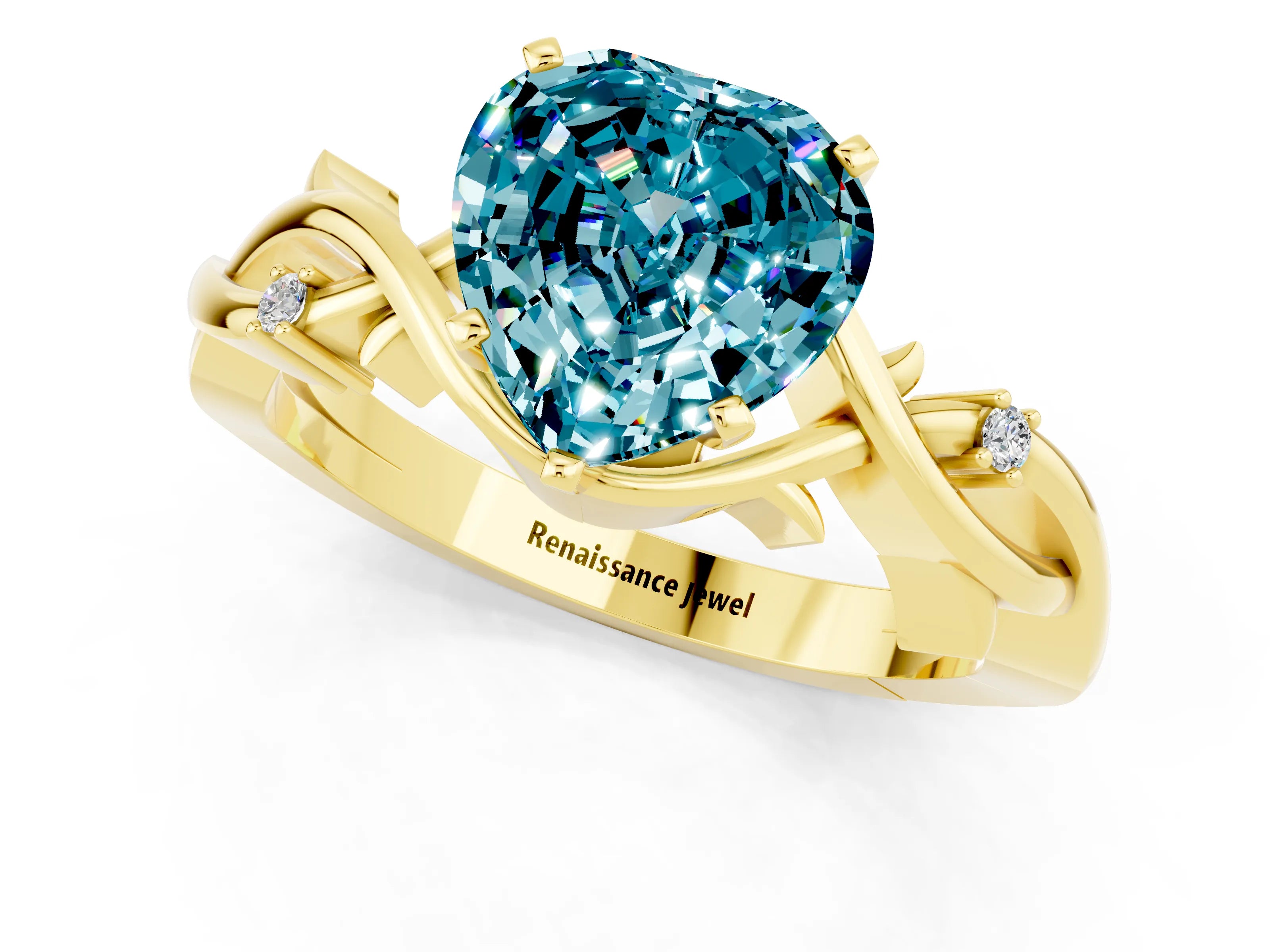 Yellow gold Heart Cut Blue Topaz Solitaire Ring with Twisted Band and Prong Setting_1