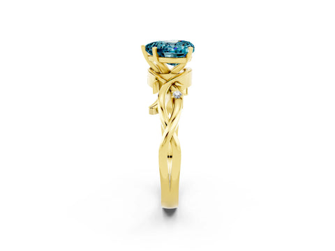 Yellow gold Heart Cut Blue Topaz Solitaire Ring with Twisted Band and Prong Setting_2