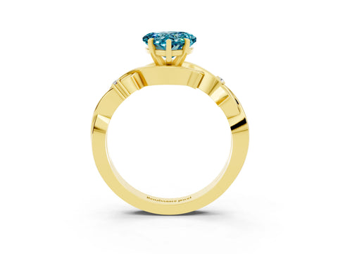 Yellow gold Heart Cut Blue Topaz Solitaire Ring with Twisted Band and Prong Setting_3