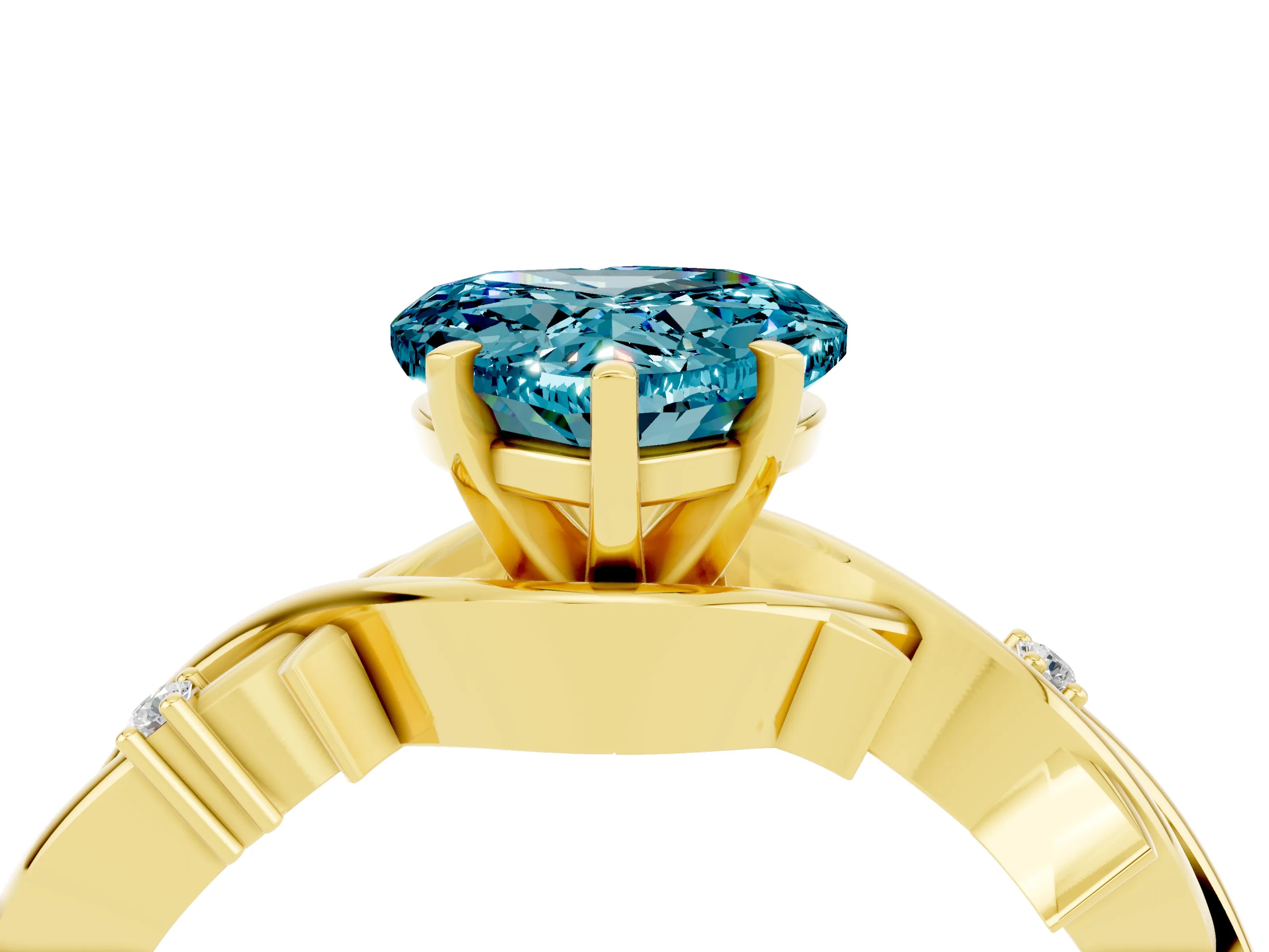 Yellow gold Heart Cut Blue Topaz Solitaire Ring with Twisted Band and Prong Setting_4