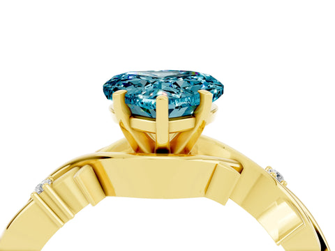 Yellow gold Heart Cut Blue Topaz Solitaire Ring with Twisted Band and Prong Setting_4
