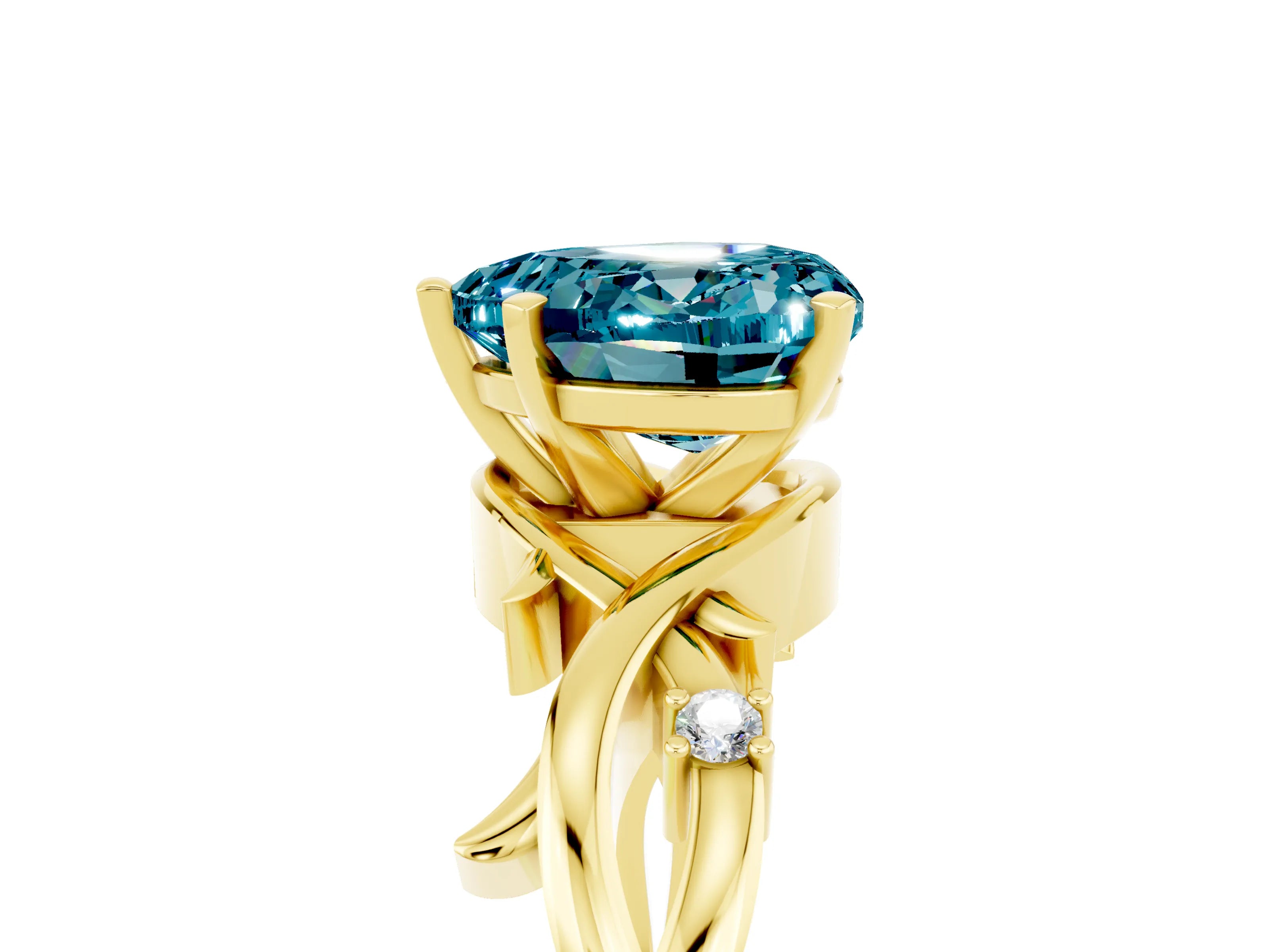 Yellow gold Heart Cut Blue Topaz Solitaire Ring with Twisted Band and Prong Setting_5