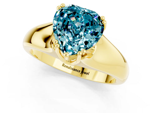 Yellow gold Heart Cut Blue Topaz Solitaire Ring with Wide Band and Prong Setting_1