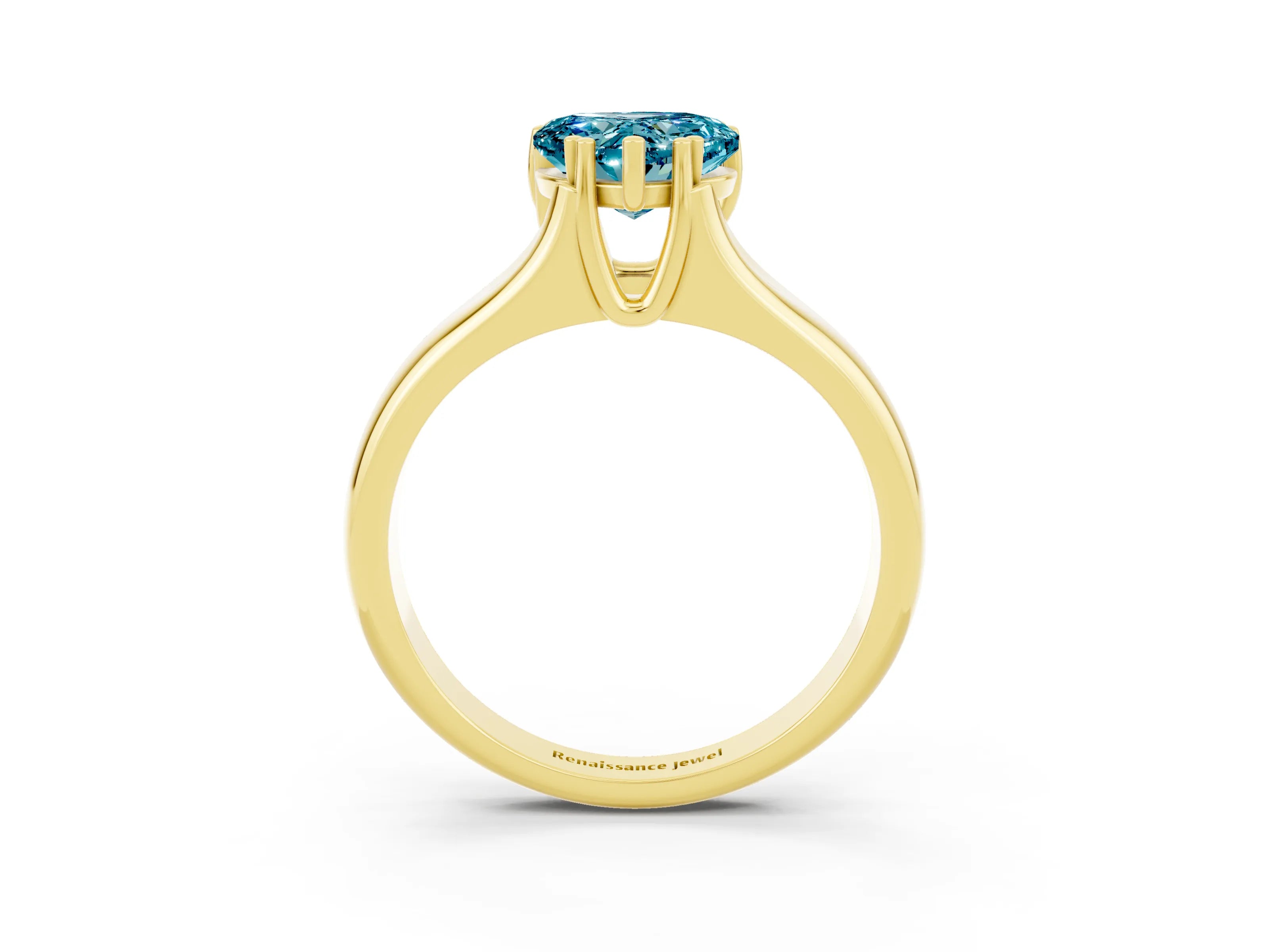 Yellow gold Heart Cut Blue Topaz Solitaire Ring with Wide Band and Prong Setting_3
