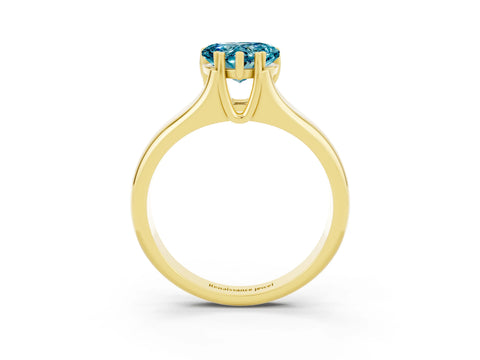 Yellow gold Heart Cut Blue Topaz Solitaire Ring with Wide Band and Prong Setting_3