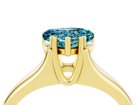 Yellow gold Heart Cut Blue Topaz Solitaire Ring with Wide Band and Prong Setting_4