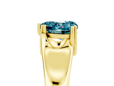 Yellow gold Heart Cut Blue Topaz Solitaire Ring with Wide Band and Prong Setting_5